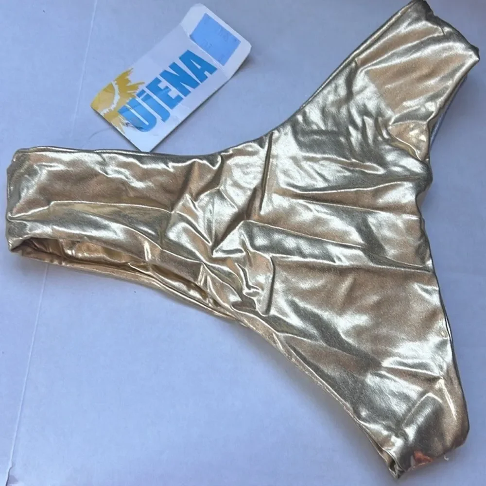 NWT UjENA Metallic Gold & Silver Crossover Bikini Bottom Size Small
